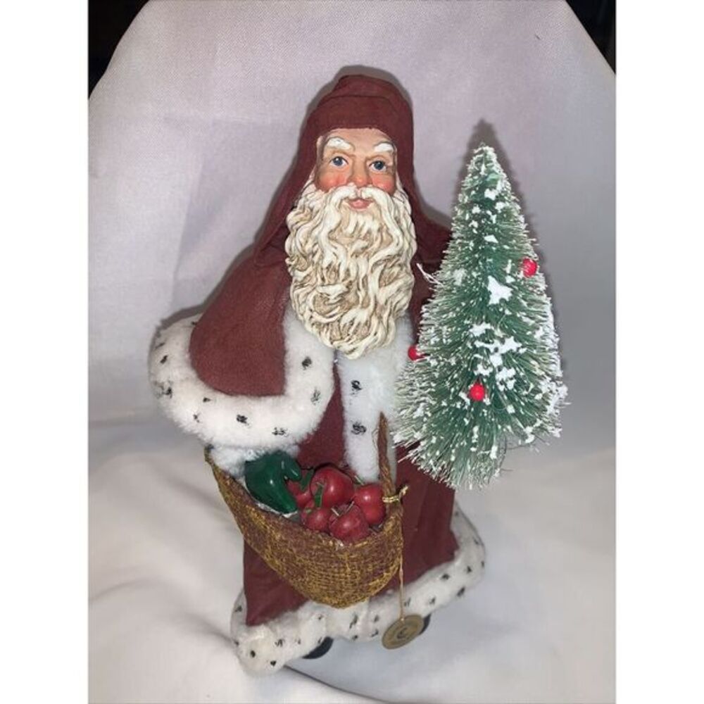 Possible Dreams Clothtique paper Mache Old‎ World Santa 1991 bottle brush tree